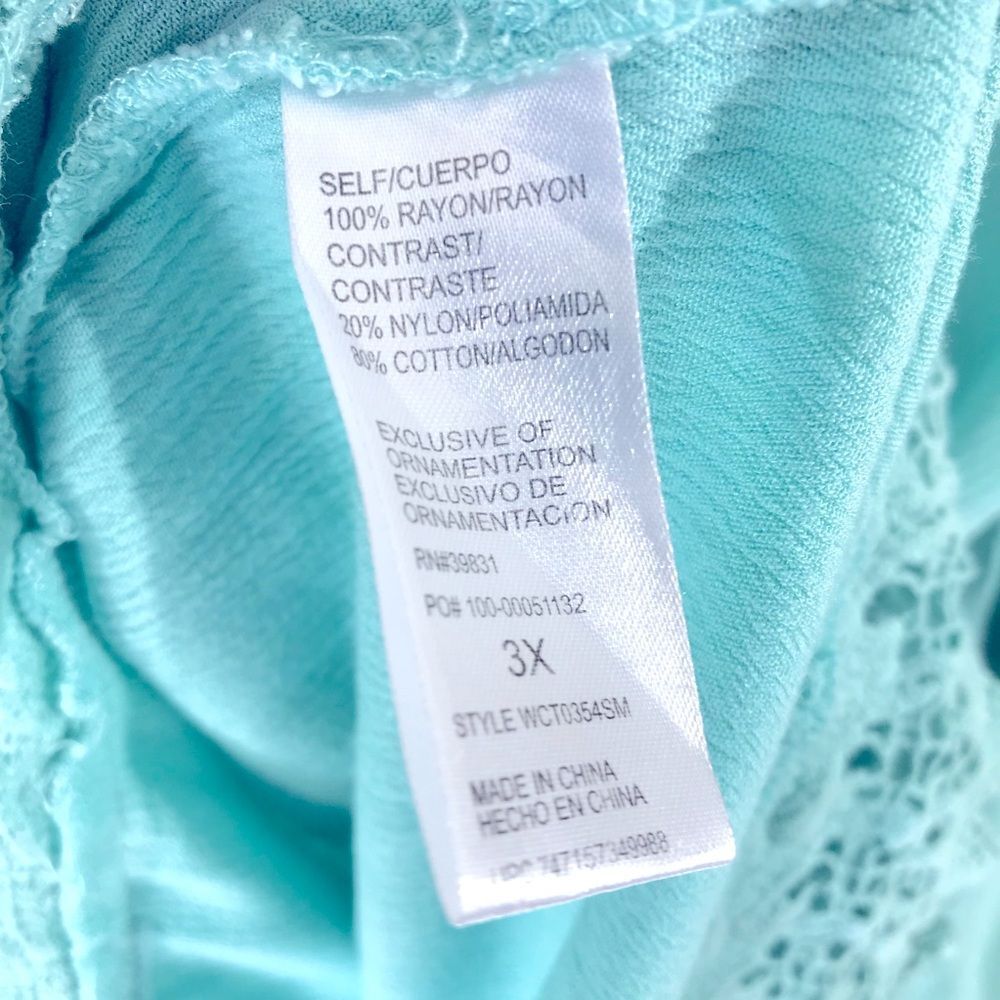Democracy Womens Tunic Blouse Teal Top Lace 3/4 Sleeve Size 3X - Picture 10 of 16